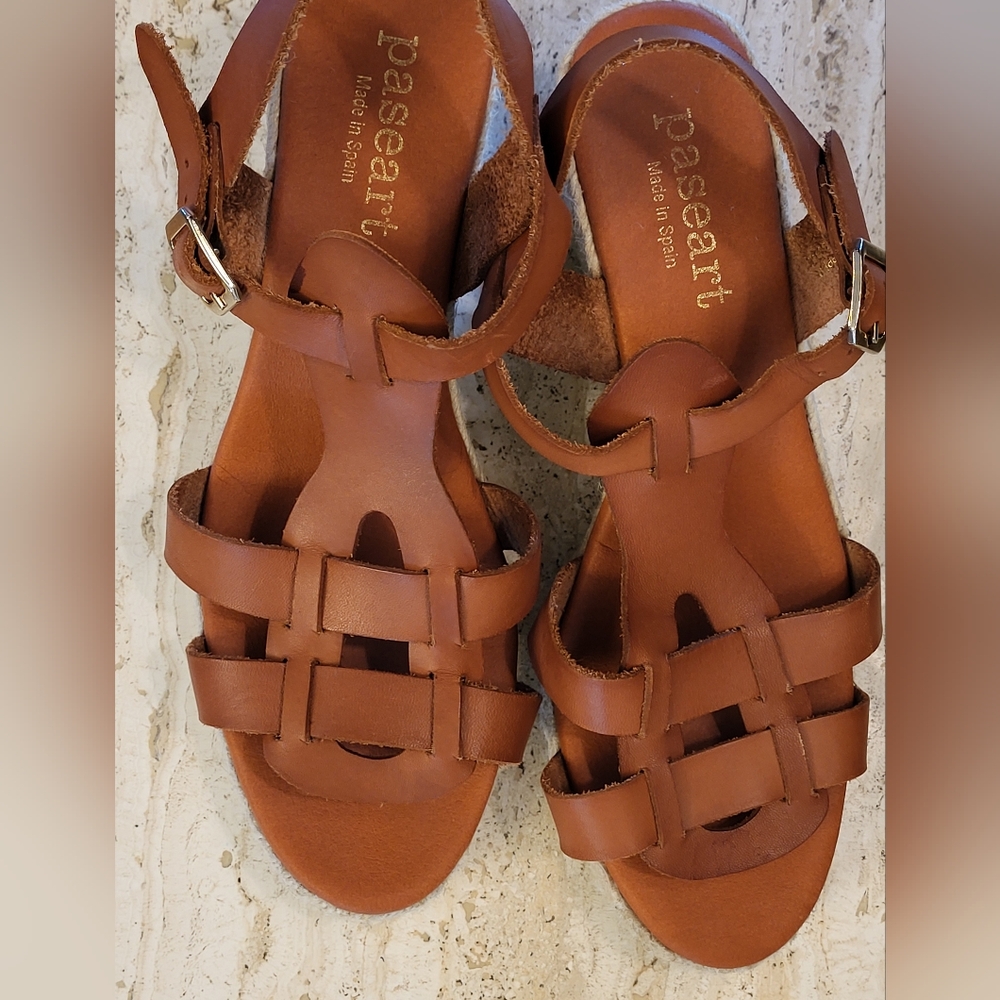Paseart Brown Leather Espadrilles Made In Spain Size 40 (US 9) - Picture 5 of 8